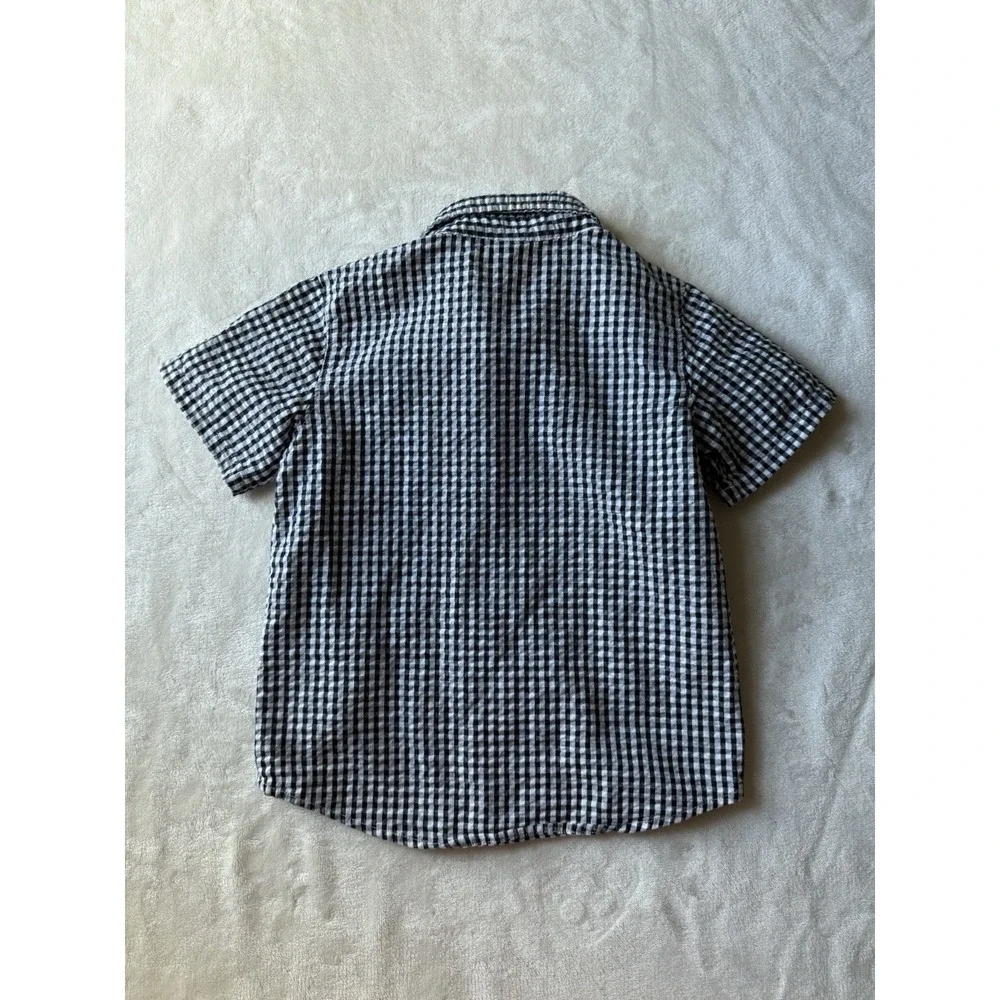 Old Navy 4T Black & White Gingham Shortsleeve Button Up Shirt Floral Bow Tie